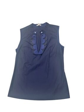 J. Crew Navy black Scallop-Trim Sleeveless cotton blouse silk blend size 2